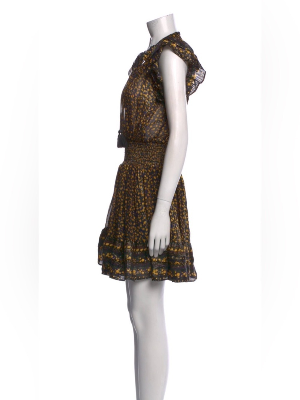 Ulla Johnson Black Yellow Floral Ruffle Boho Mini Dress XS 2 - Picture 4 of 10